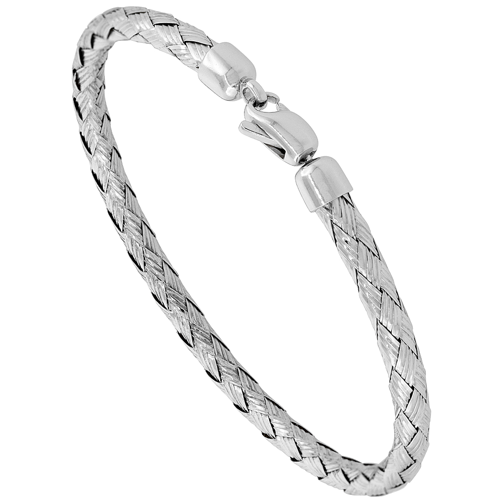 Sterling Silver Woven Bangle Bracelet 3/16 inch wide