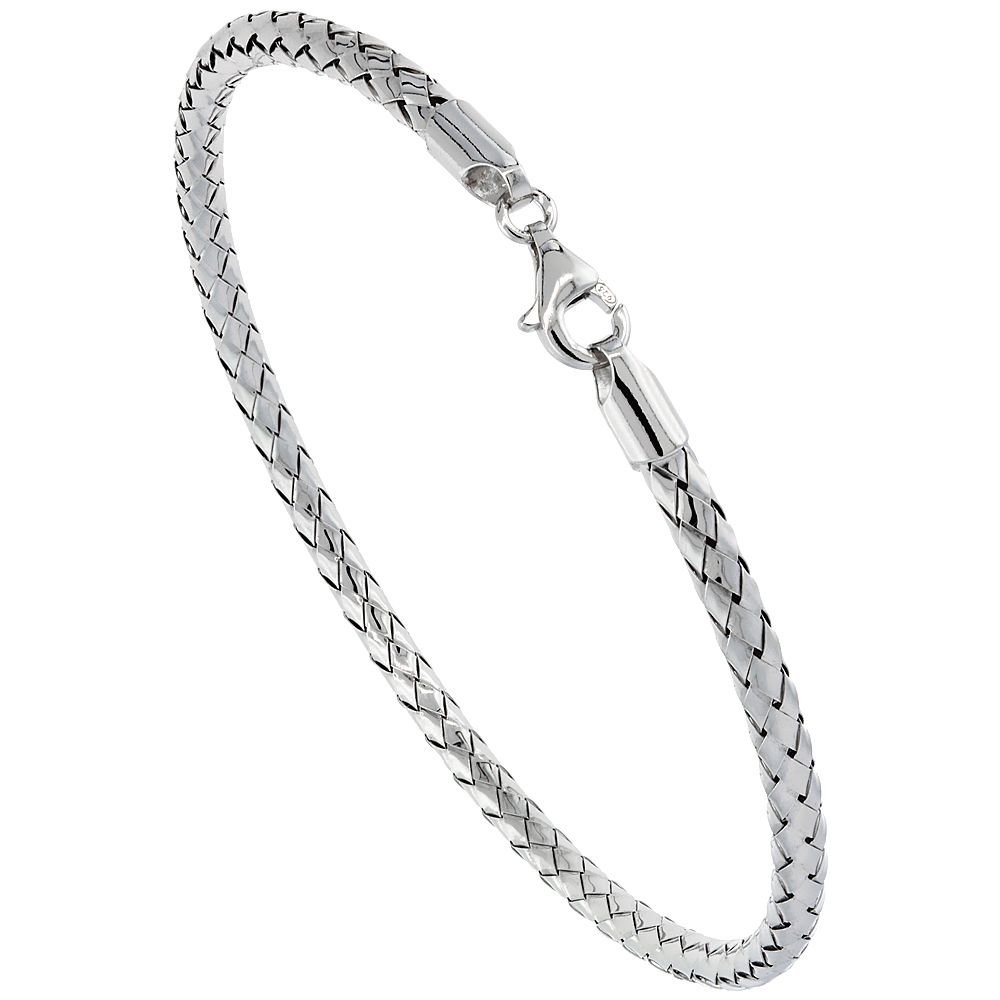 Sterling Silver Woven Bracelet Flexible, 1/8 inch wide