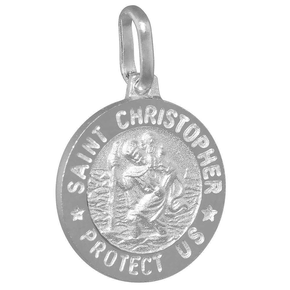 15mm Dainty Sterling Silver St Christopher Medal Necklace 5/8 inch Round Nickel Free Italy with Stainless Steel Chain