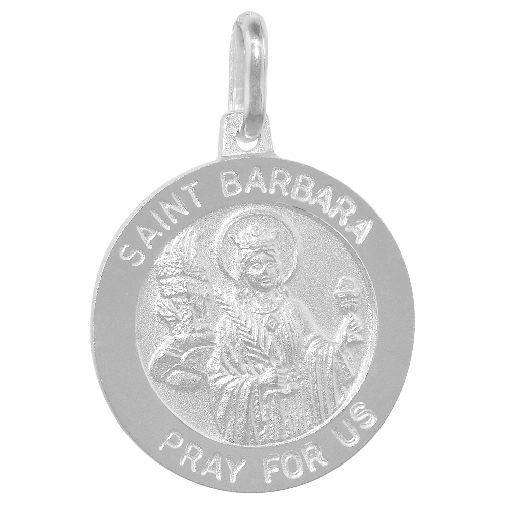 18mm Sterling Silver St Barbara Medal Necklace 3/4 inch Round Nickel Free Italy