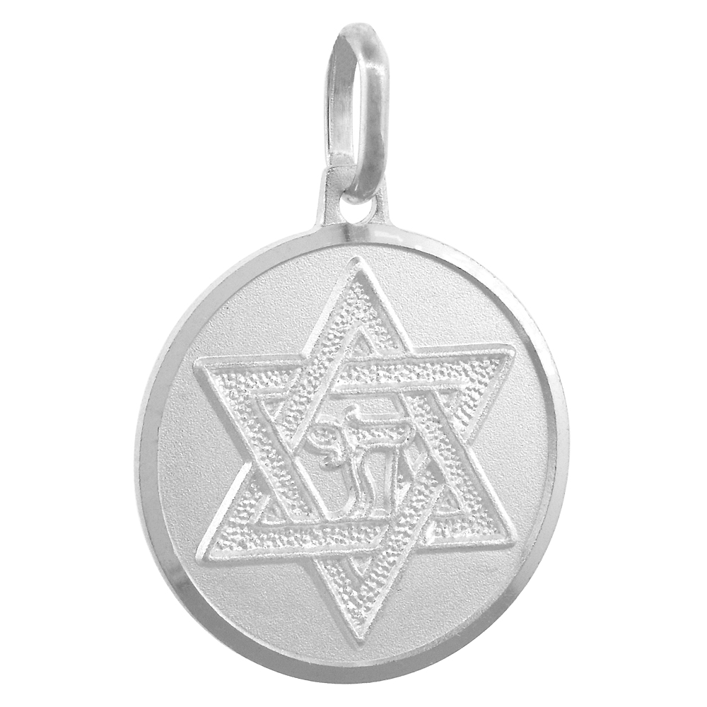 Sterling Silver Star of David Medal Necklace 3/4 inch Round Italy