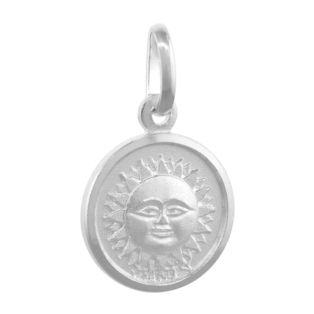 STERLING SILVER SUN NECKLACE ROUND WITH 24 INCH SURGICAL STEEL CHAIN ITALY 1/2 INCH