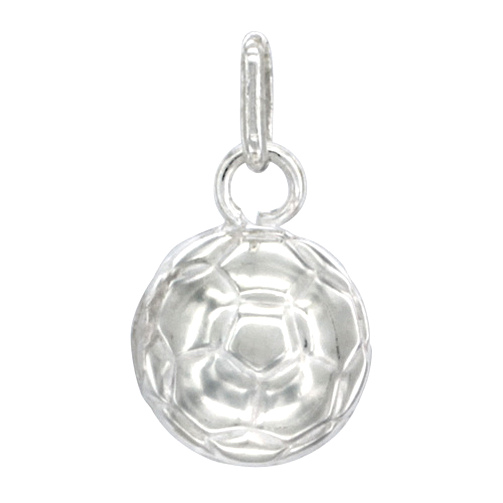 Sterling Silver Soccer Ball Necklace 3-D Hollow Italy 1/2 inch 0.8mm Chain