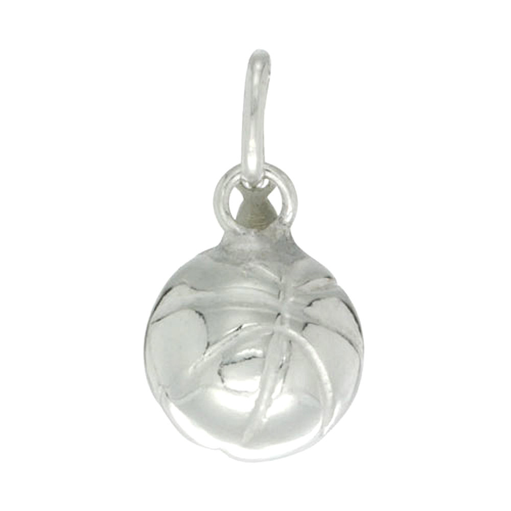 Sterling Silver Basketball Necklace 3-D Hollow Italy 1/2 inch 0.8mm Chain