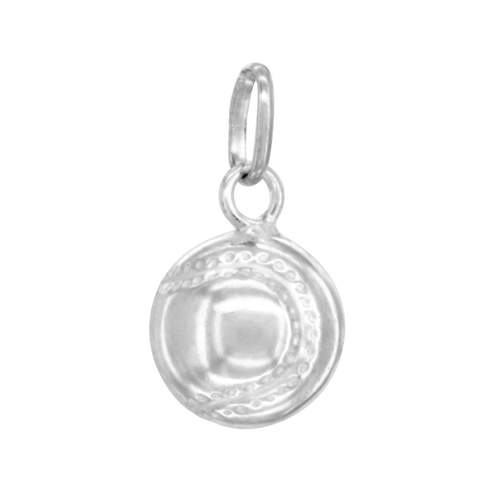 Sterling Silver Baseball Necklace 3-D Hollow Italy 1/2 inch 0.8mm Chain