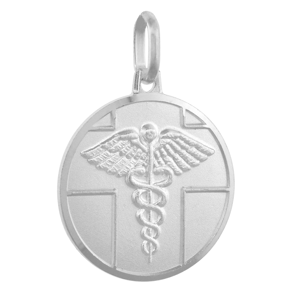 STERLING SILVER MEDICAL ALERT NECKLACE ROUND WITH 24 INCH SURGICAL STEEL CHAIN ITALY 3/4 INCH
