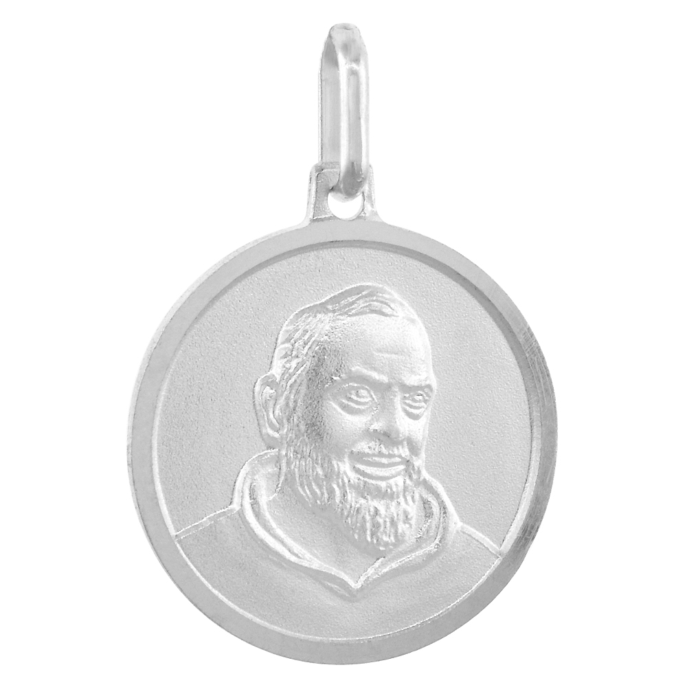 18MM STERLING SILVER ST PADRE PIO MEDAL NECKLACE 3/4 INCH NICKEL FREE ITALY WITH STAINLESS STEEL CHAIN