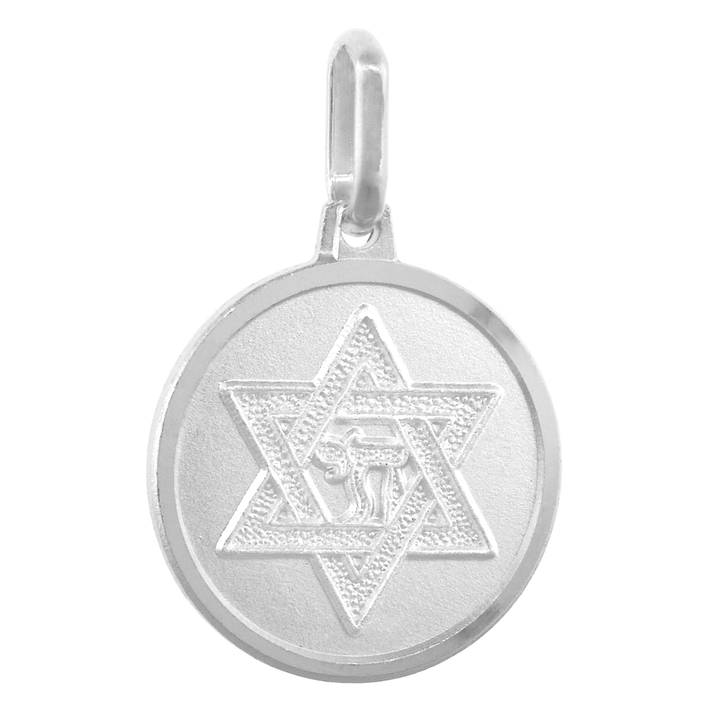 Dainty Sterling Silver Star of David Medal Necklace 5/8 inch Round Italy