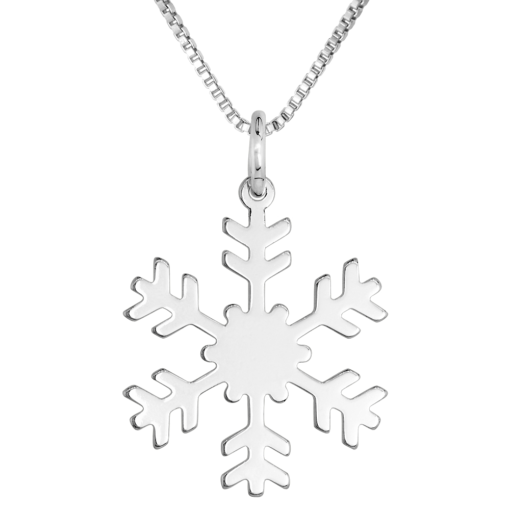STERLING SILVER SNOWFLAKE NECKLACE ROUND ITALY 7/8 INCH