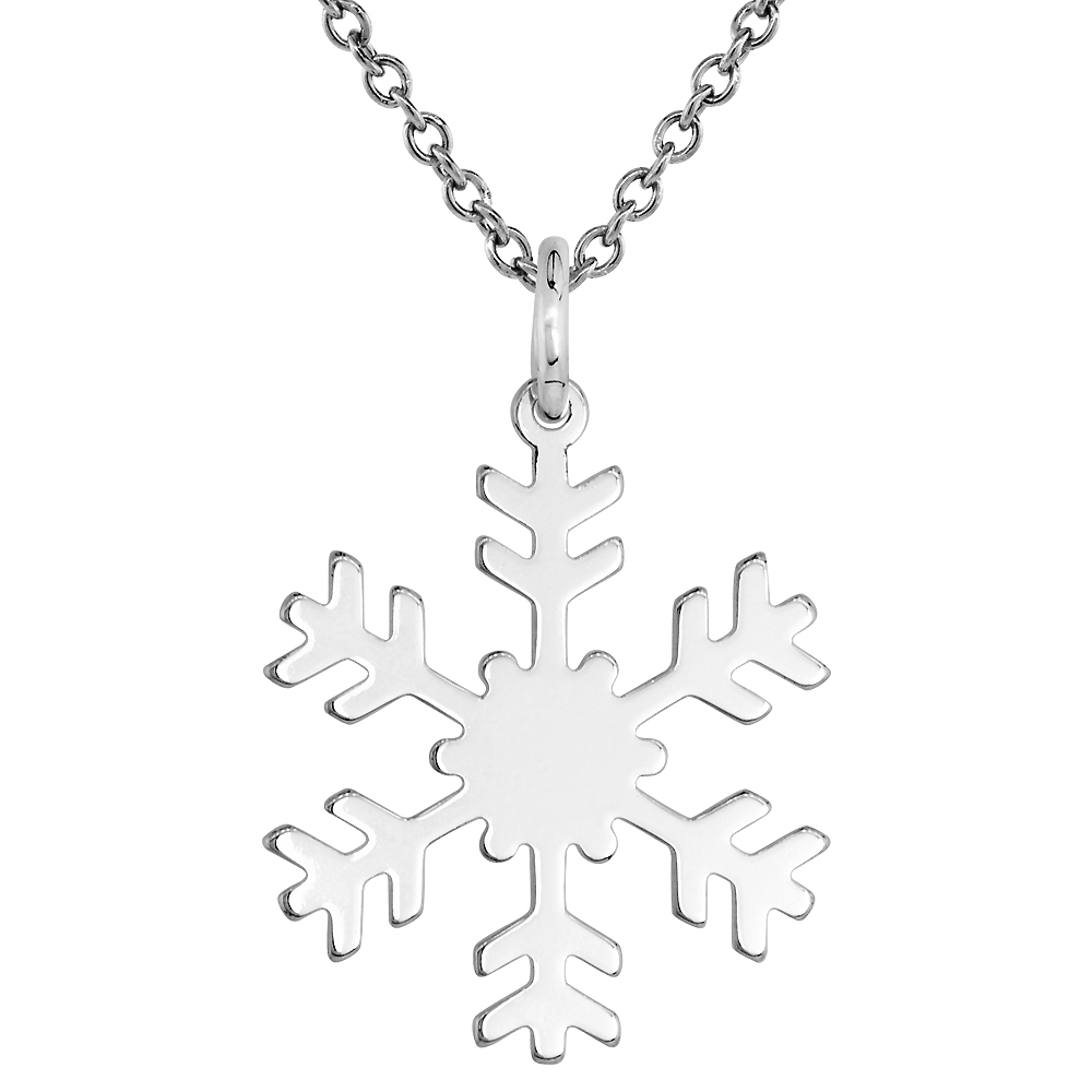 STERLING SILVER SNOWFLAKE NECKLACE ROUND WITH 24 INCH SURGICAL STEEL CHAIN ITALY 7/8 INCH