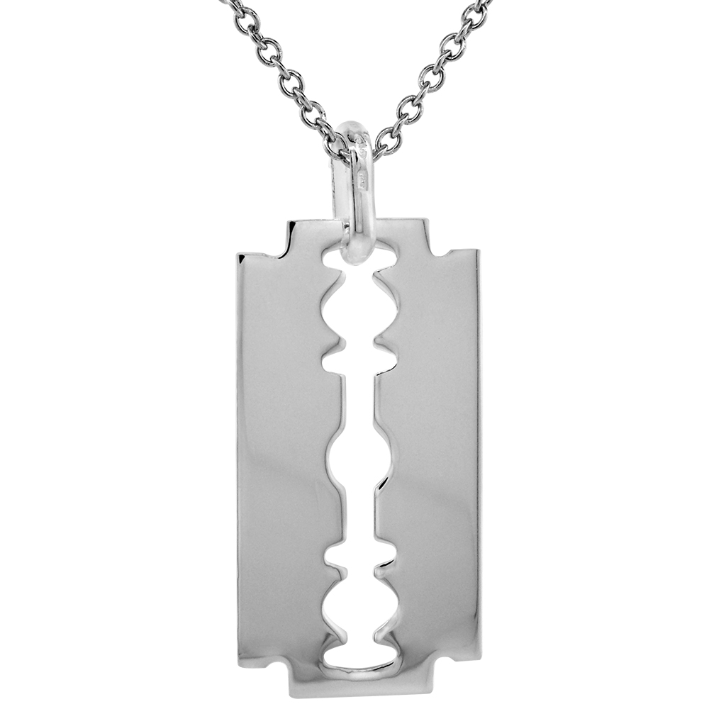STERLING SILVER RAZOR BLADE NECKLACE ITALY 1 1/2 INCH 16-24 INCH