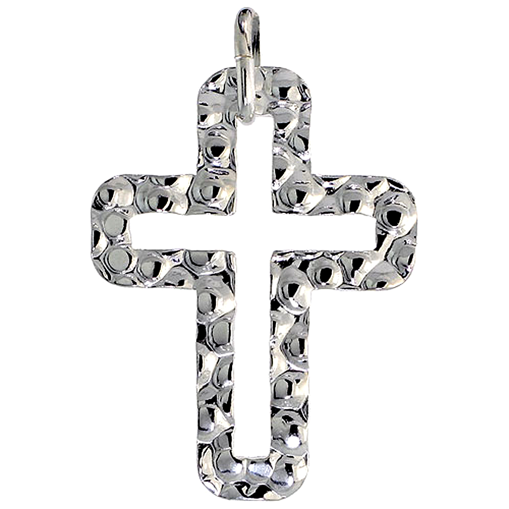 STERLING SILVER CROSS NECKLACE WITH 24 INCH SURGICAL STEEL CHAIN ITALY, 1 1/16 INCH