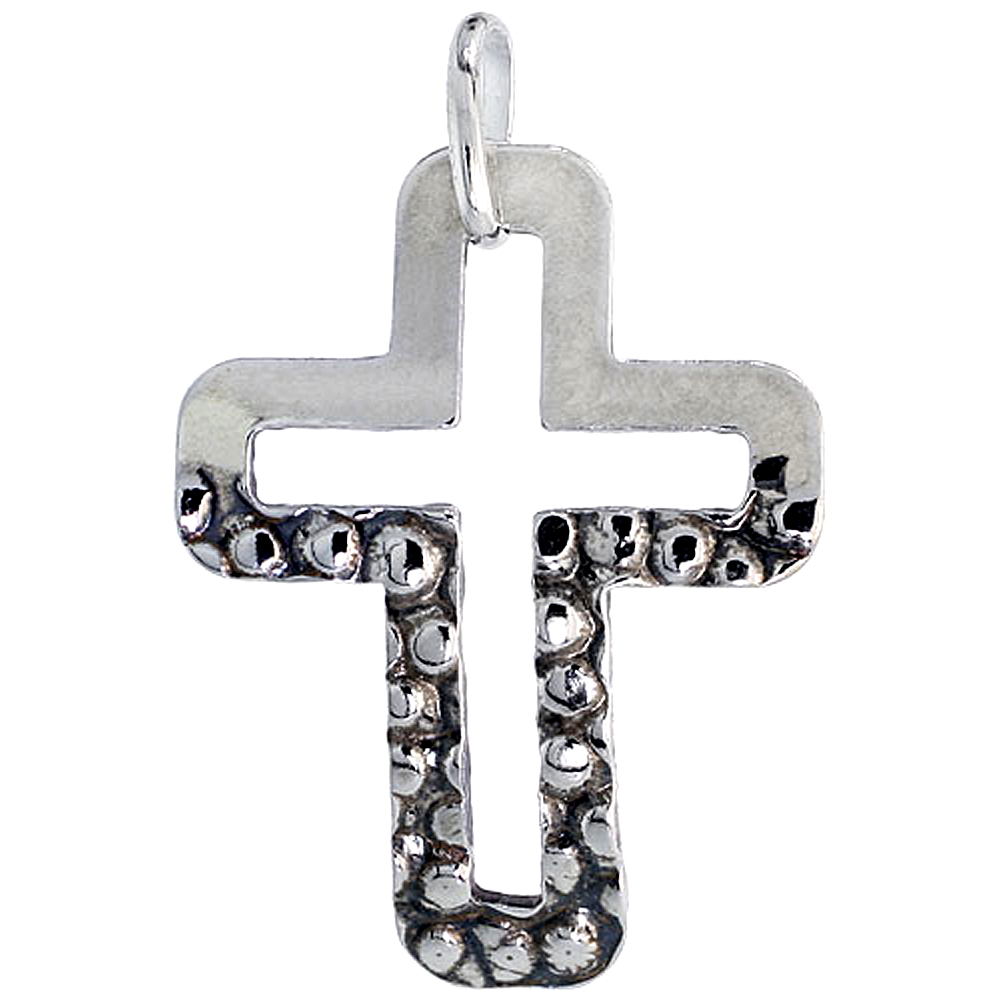STERLING SILVER CROSS NECKLACE WITH 24 INCH SURGICAL STEEL CHAIN ITALY, 1 1/16 INCH