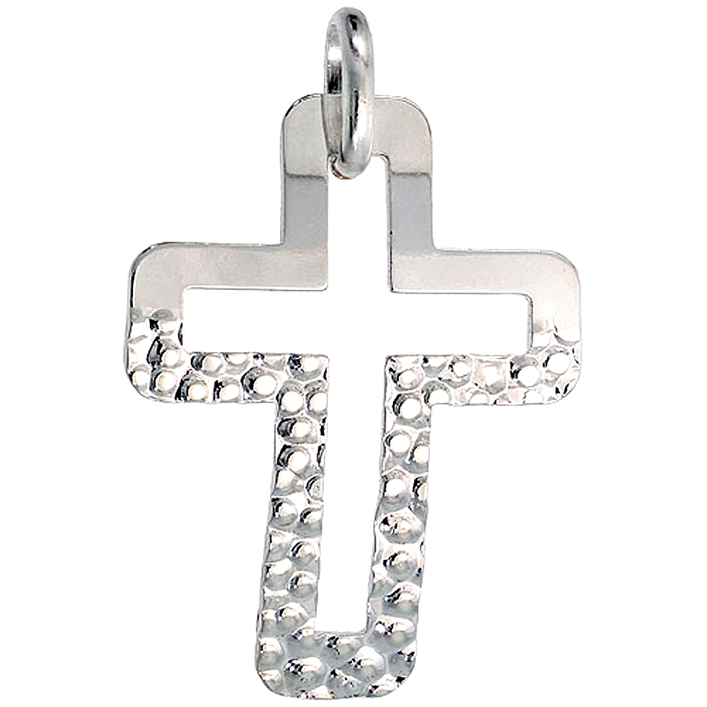 STERLING SILVER CROSS NECKLACE WITH 24 INCH SURGICAL STEEL CHAIN ITALY, 1 1/2 INCH