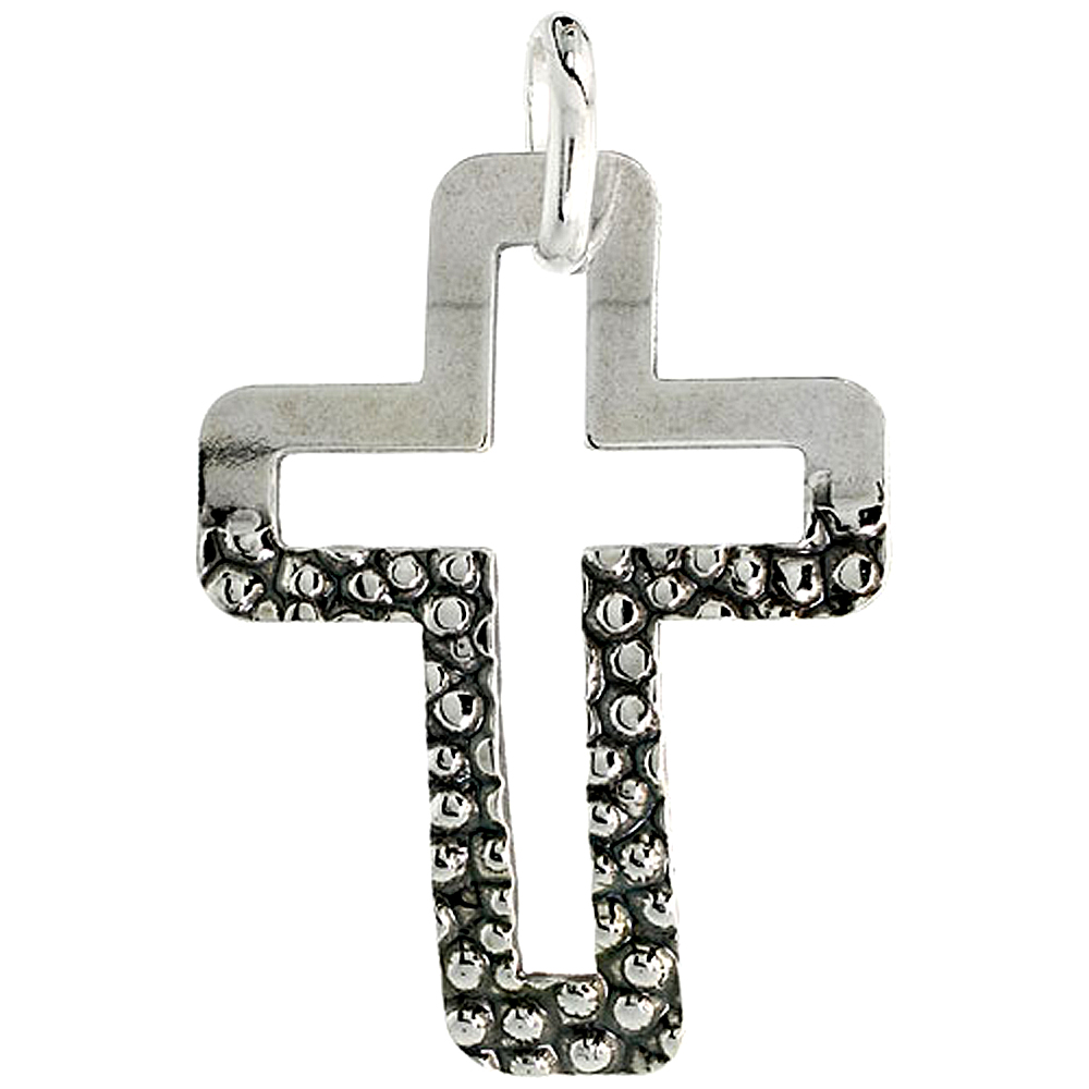 STERLING SILVER CROSS NECKLACE WITH 24 INCH SURGICAL STEEL CHAIN ITALY, 1 1/2 INCH