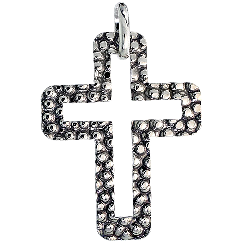 STERLING SILVER CROSS NECKLACE WITH 24 INCH SURGICAL STEEL CHAIN ITALY, 1 1/2 INCH