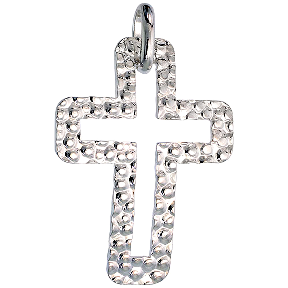 STERLING SILVER CROSS NECKLACE WITH 24 INCH SURGICAL STEEL CHAIN ITALY, 1 1/2 INCH