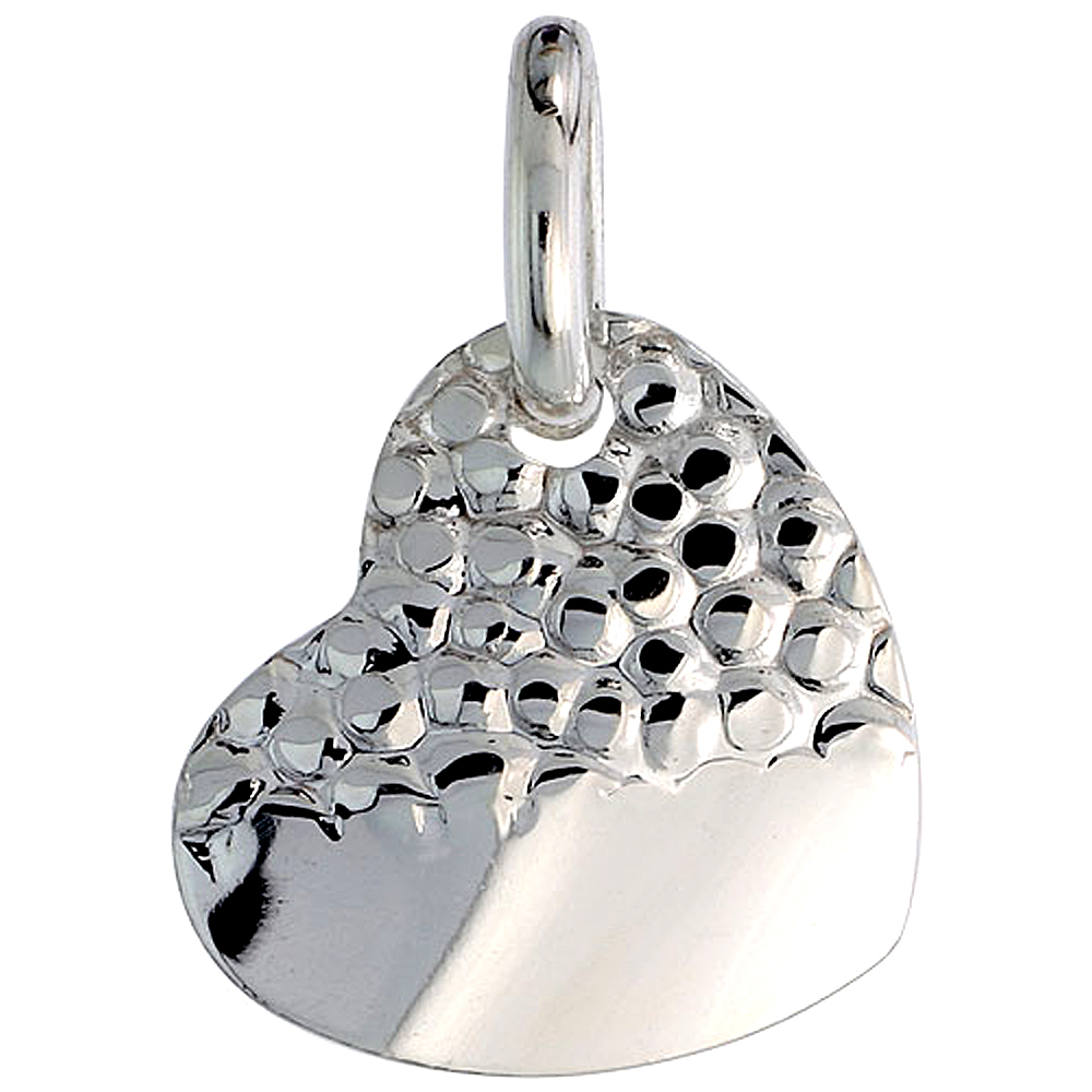 STERLING SILVER HEART NECKLACE WITH 24 INCH SURGICAL STEEL CHAIN ITALY, 7/8 INCH