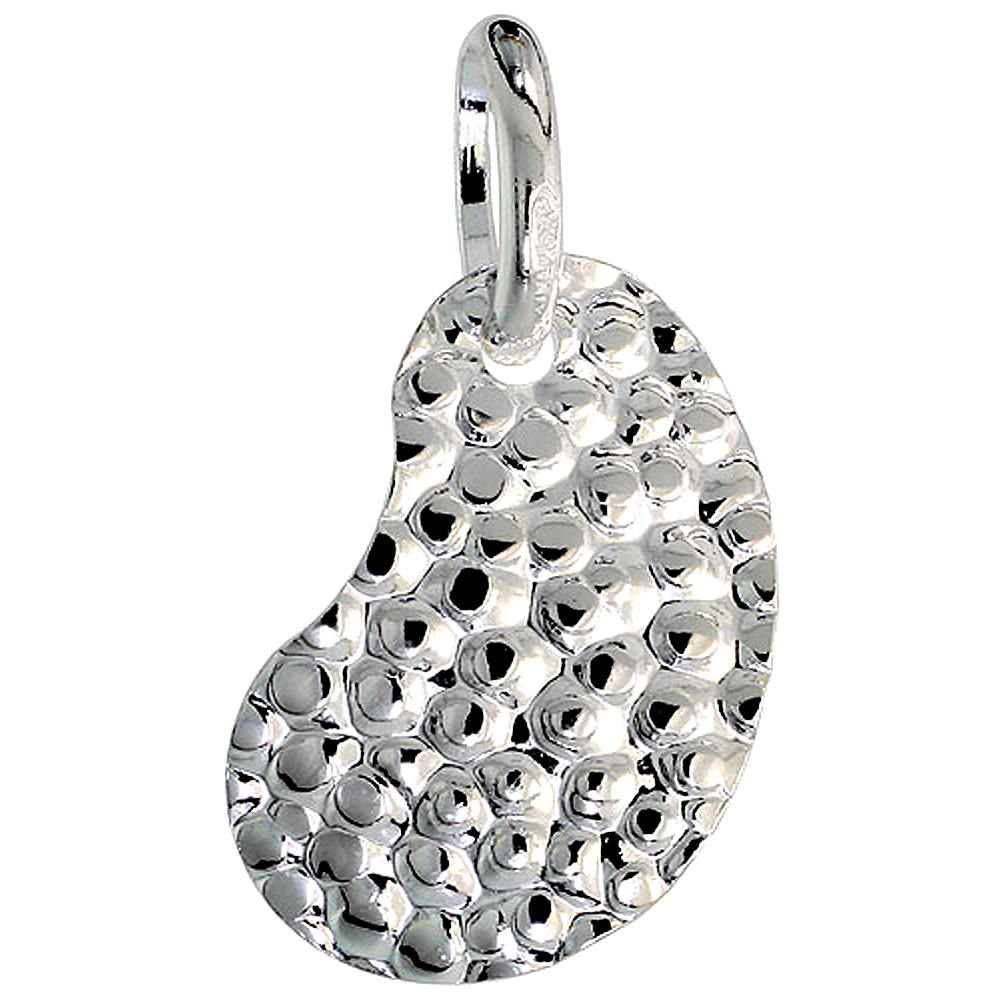 STERLING SILVER HAMMERED FINISH KIDNEY NECKLACE WITH 24 INCH SURGICAL STEEL CHAIN ITALY, 1 INCH