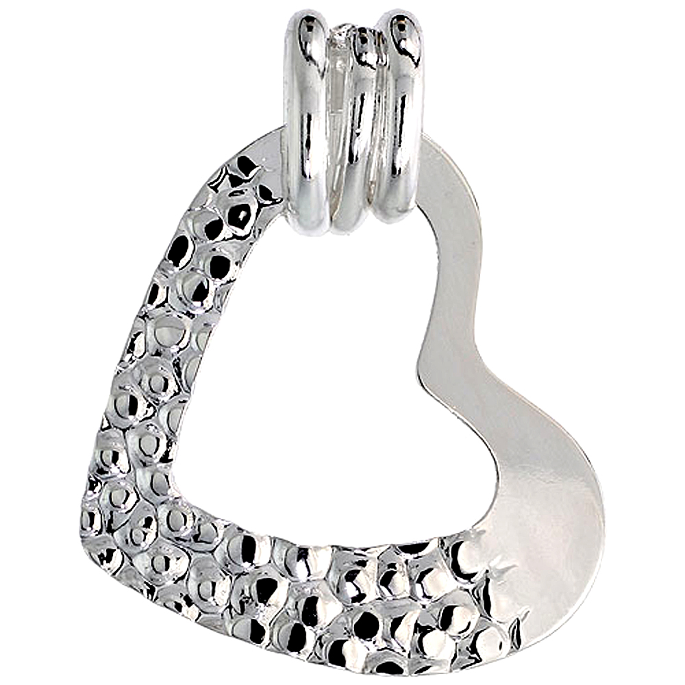 STERLING SILVER HEART OUTLINE NECKLACE WITH 24 INCH SURGICAL STEEL CHAIN ITALY, 1 1/8 INCH