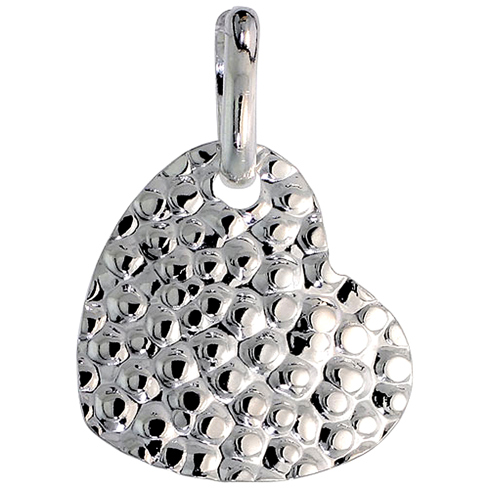 STERLING SILVER HEART NECKLACE WITH 24 INCH SURGICAL STEEL CHAIN ITALY, 7/8 INCH