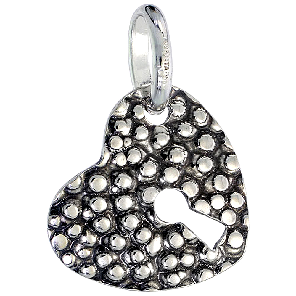 STERLING SILVER KEY TO MY HEART NECKLACE WITH 24 INCH SURGICAL STEEL CHAIN ITALY, 7/8 INCH