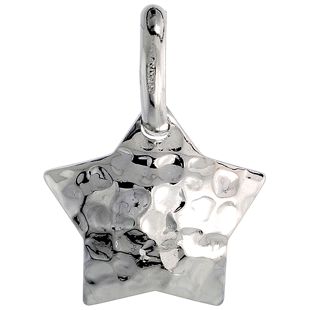 STERLING SILVER STAR NECKLACE WITH 24 INCH SURGICAL STEEL CHAIN ITALY, 3/4 INCH