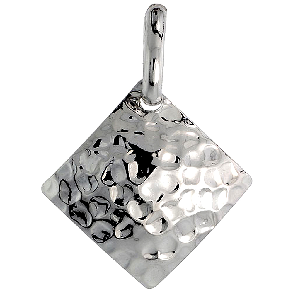 STERLING SILVER SQUARE NECKLACE WITH 24 INCH SURGICAL STEEL CHAIN ITALY, 1 INCH