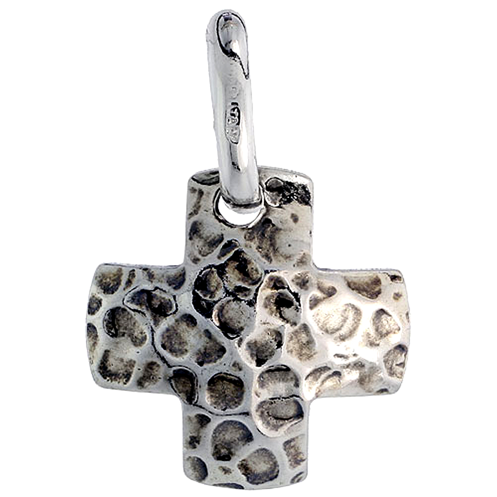 STERLING SILVER CROSS NECKLACE WITH 24 INCH SURGICAL STEEL CHAIN ITALY, 3/4 INCH