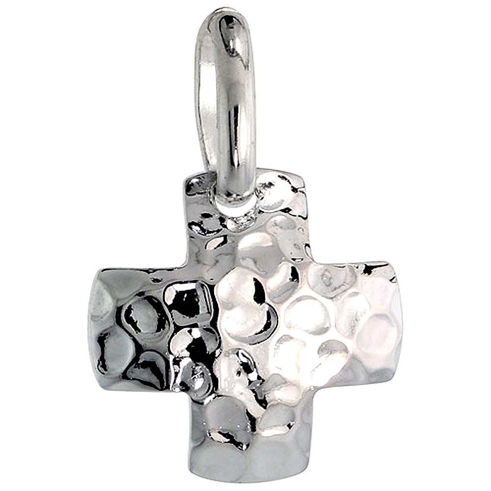 STERLING SILVER CROSS NECKLACE WITH 24 INCH SURGICAL STEEL CHAIN ITALY, 3/4 INCH