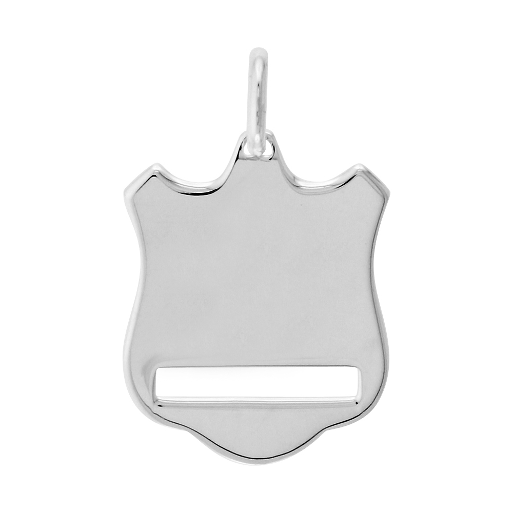 1 INCH STERLING SILVER ENGRAVABLE DISC SHIELD DOG TAG PENDANT NECKLACE ITALY 24 INCH STEEL CHAIN