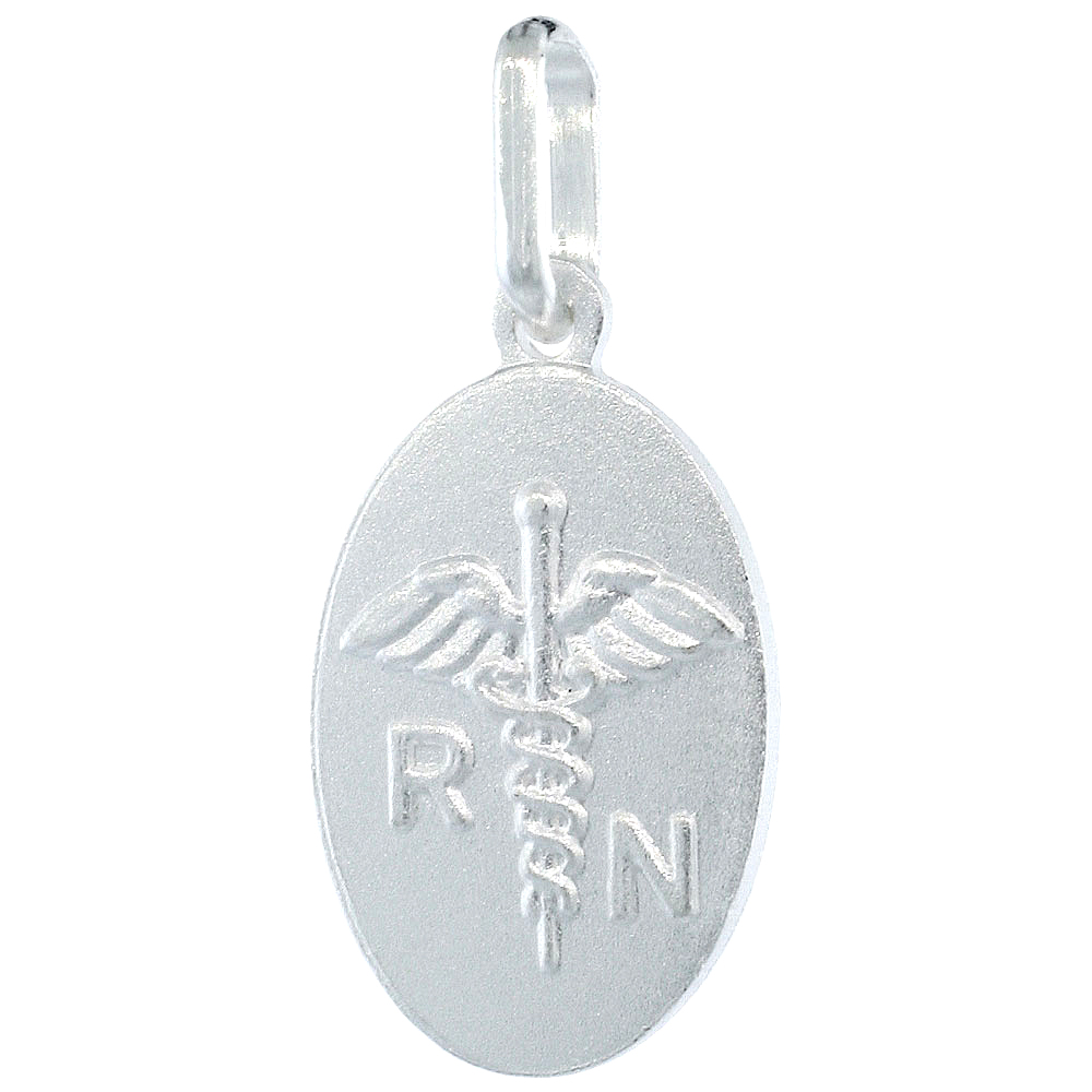 Sterling Silver Nursing Symbol Caduceus Necklace Italy 3/4 inch