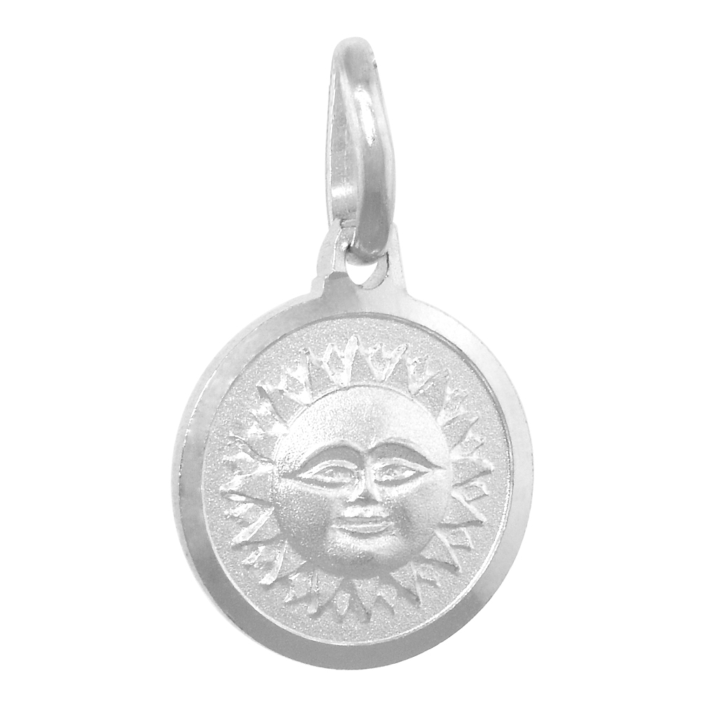 DAINTY STERLING SILVER SUN & MOON REVERSIBLE MEDAL NECKLACE 5/8 INCH ROUND ITALY