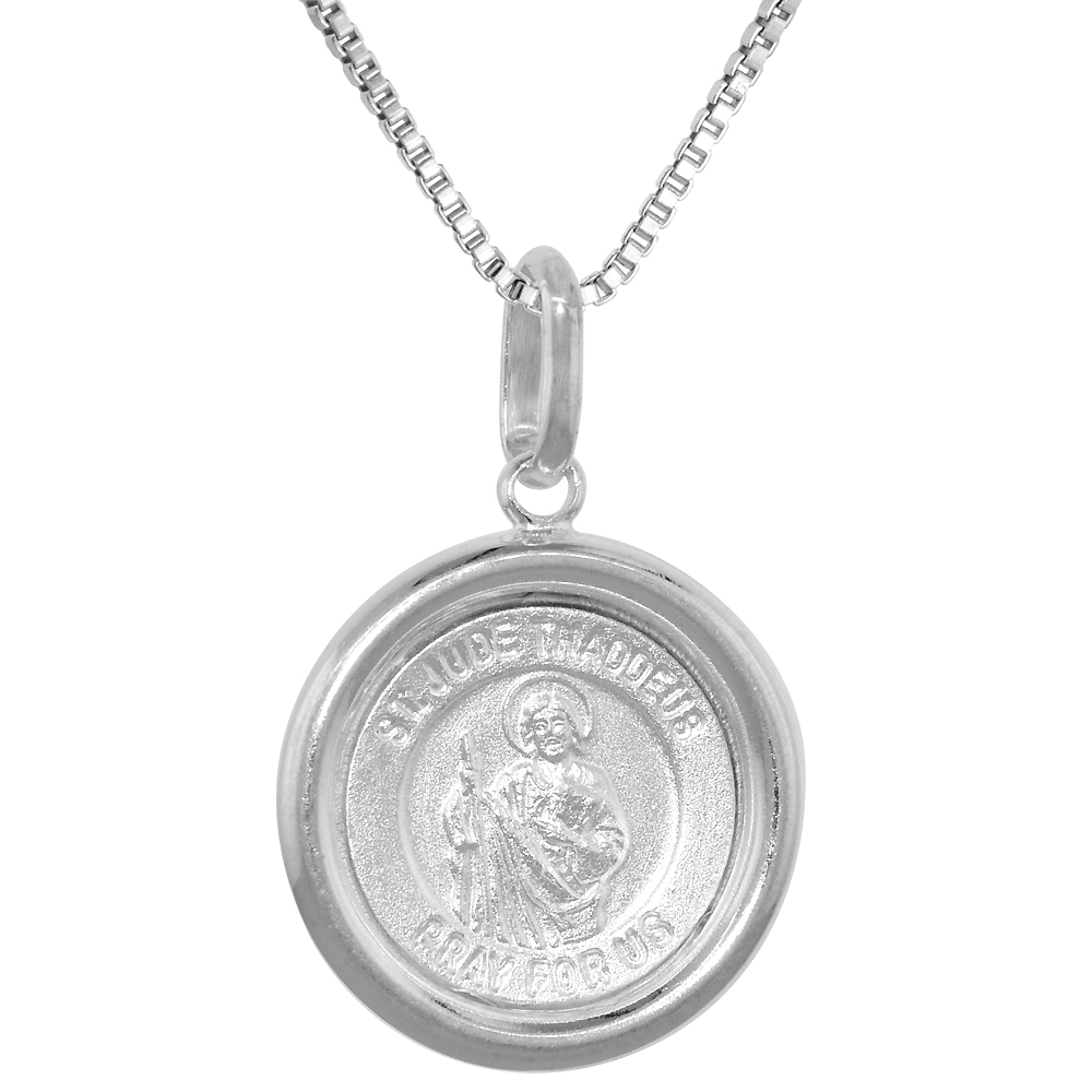 16MM STERLING SILVER ST JUDE MEDAL NECKLACE 5/8 INCH ROUND NICKEL FREE ITALY