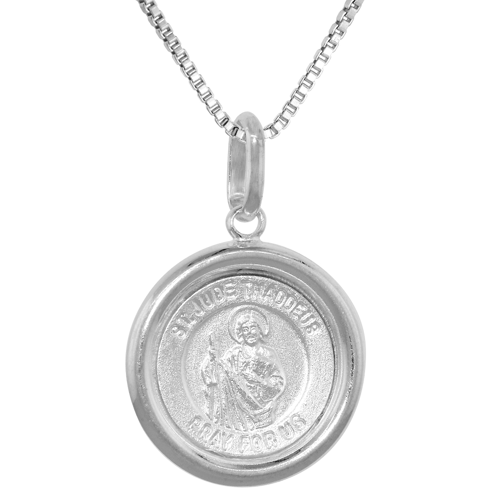 16mm Sterling Silver St Jude Medal Necklace 5/8 inch Round Nickel Free Italy