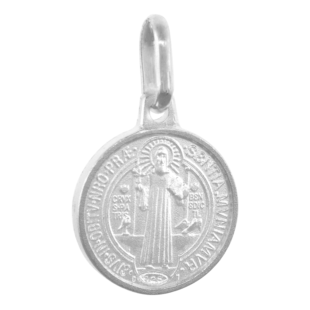 19MM STERLING SILVER ST BENEDICT MEDAL NECKLACE 3/4 INCH ROUND 24 INCH STAINLESS STEEL CHAIN