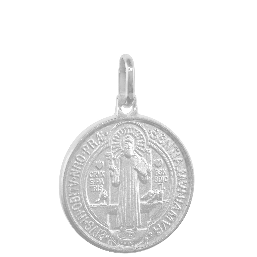 12MM DAINTY STERLING SILVER ST BENEDICT MEDAL NECKLACE 1/2 INCH ROUND 24 INCH STAINLESS STEEL CHAIN