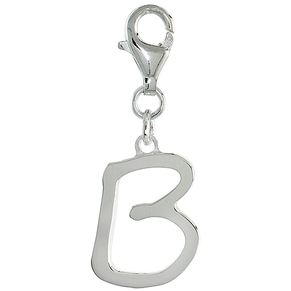 STERLING SILVER ALPHABET PENDANT BLOCK INITIAL B CHARM WITH LOBSTER CLASP POLISHED FINISH WOMEN ITALY 7/8 INCH