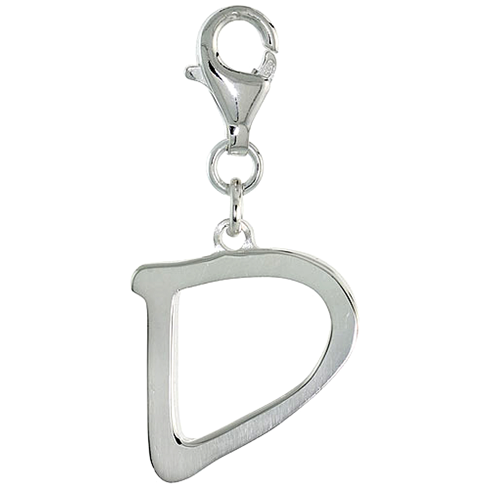 STERLING SILVER ALPHABET PENDANT BLOCK INITIAL D CHARM WITH LOBSTER CLASP POLISHED FINISH WOMEN ITALY 7/8 INCH