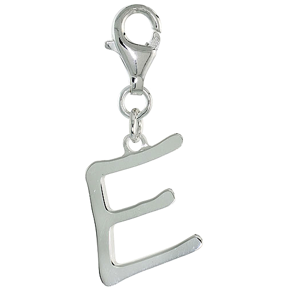STERLING SILVER ALPHABET PENDANT BLOCK INITIAL E CHARM WITH LOBSTER CLASP POLISHED FINISH WOMEN ITALY 7/8 INCH