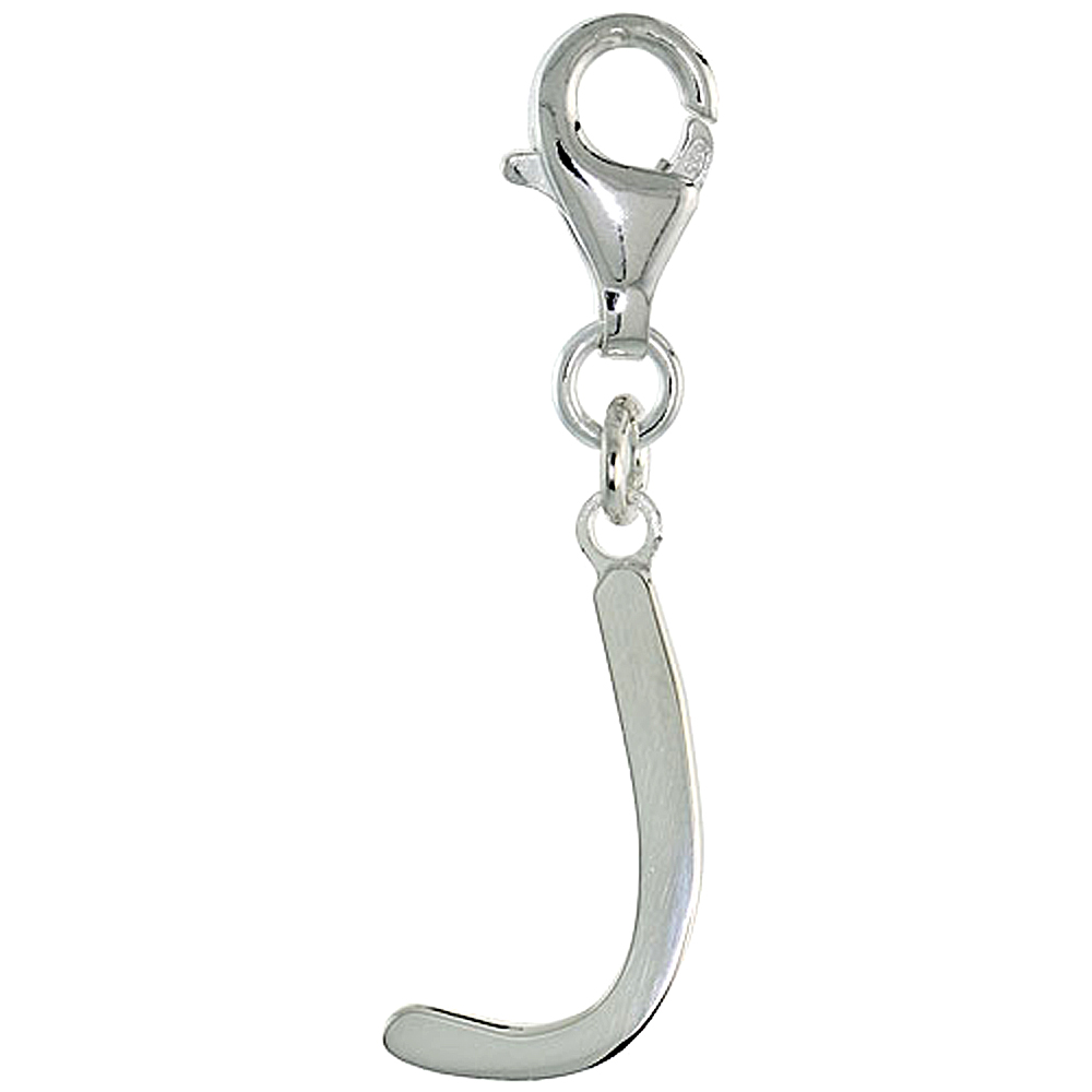 Sterling Silver Alphabet Pendant Block Initial J Charm with Lobster Clasp Polished finish Women Italy 7/8 inch