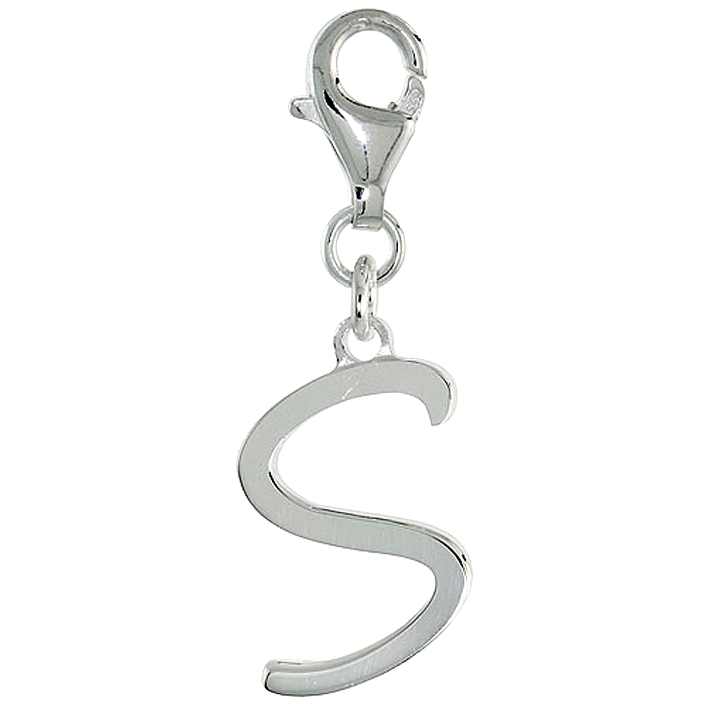 STERLING SILVER ALPHABET PENDANT BLOCK INITIAL S CHARM WITH LOBSTER CLASP POLISHED FINISH WOMEN ITALY 7/8 INCH