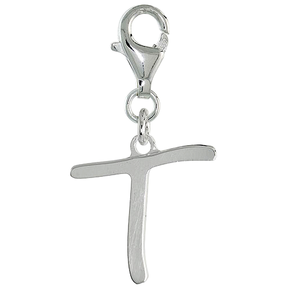 STERLING SILVER ALPHABET PENDANT BLOCK INITIAL T CHARM WITH LOBSTER CLASP POLISHED FINISH WOMEN ITALY 7/8 INCH
