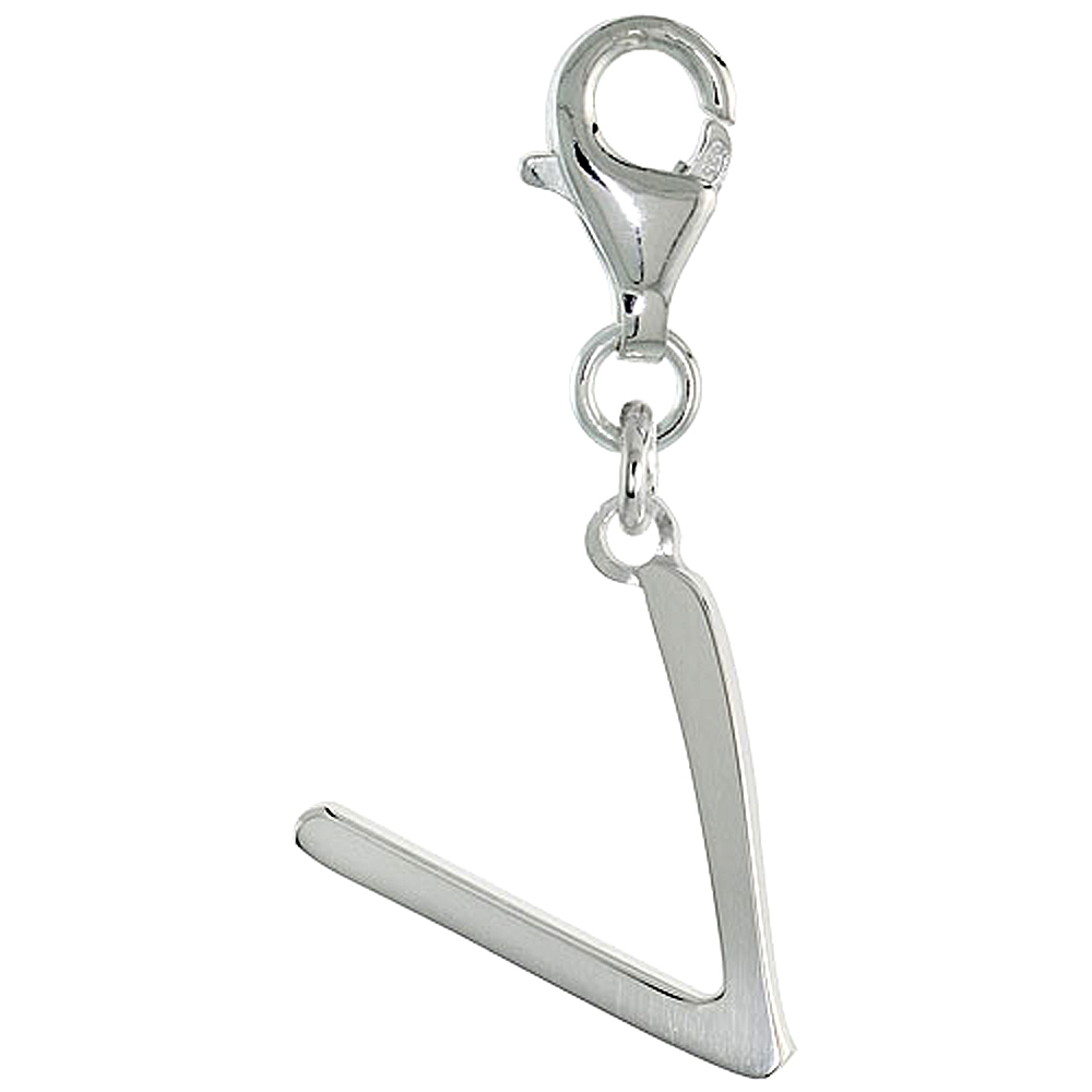 STERLING SILVER ALPHABET PENDANT BLOCK INITIAL V CHARM WITH LOBSTER CLASP POLISHED FINISH WOMEN ITALY 7/8 INCH