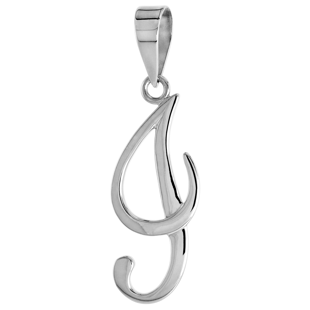 STERLING SILVER SCRIPT INITIAL LETTER I ALPHABET PENDANT FLAWLESS POLISH 1 1/2 INCH HIGH