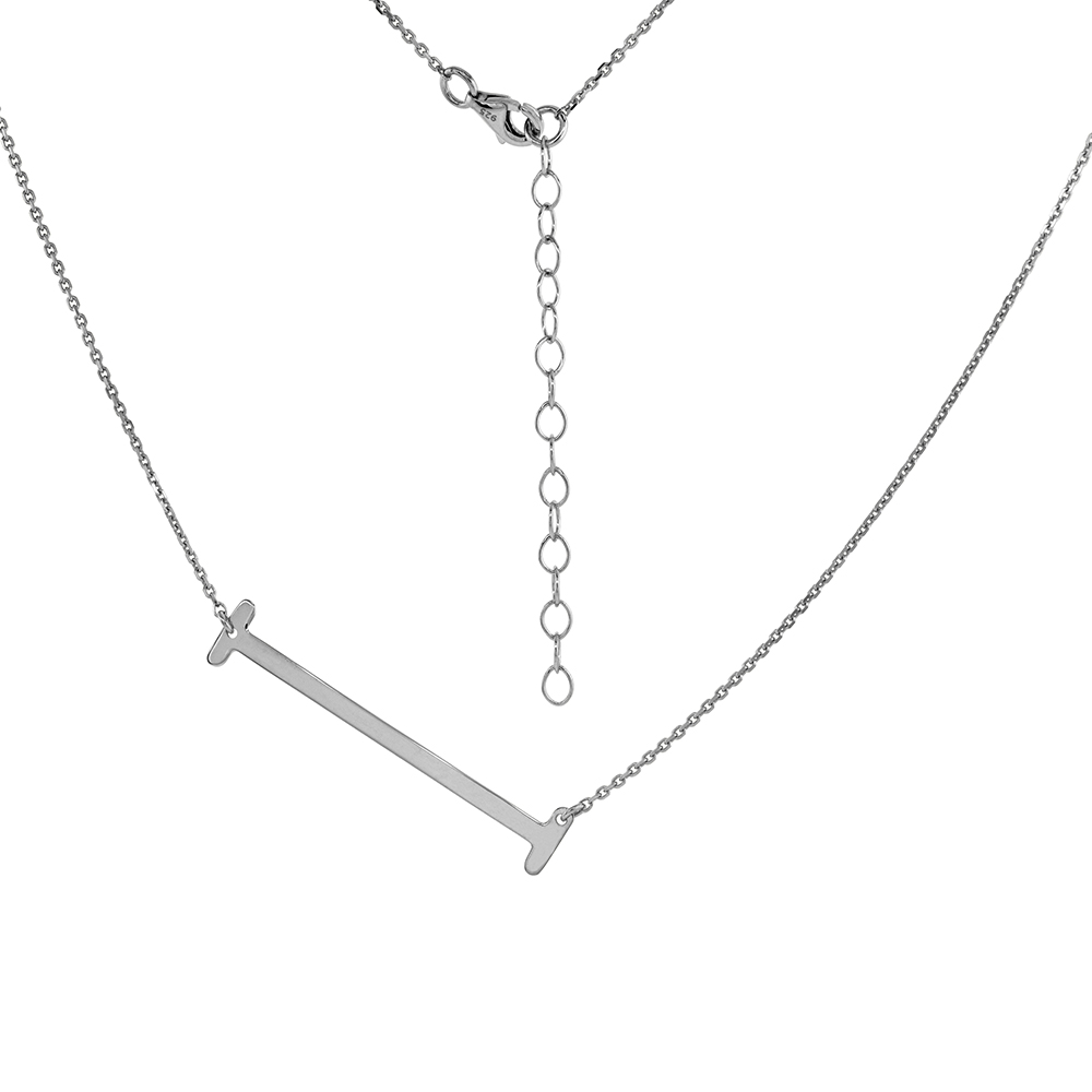 1 1/2 INCH STERLING SILVER SIDEWAYS INITIAL I NECKLACE FOR WOMEN BLOCK LETTER RHODIUM FINISH 18-20 INCH