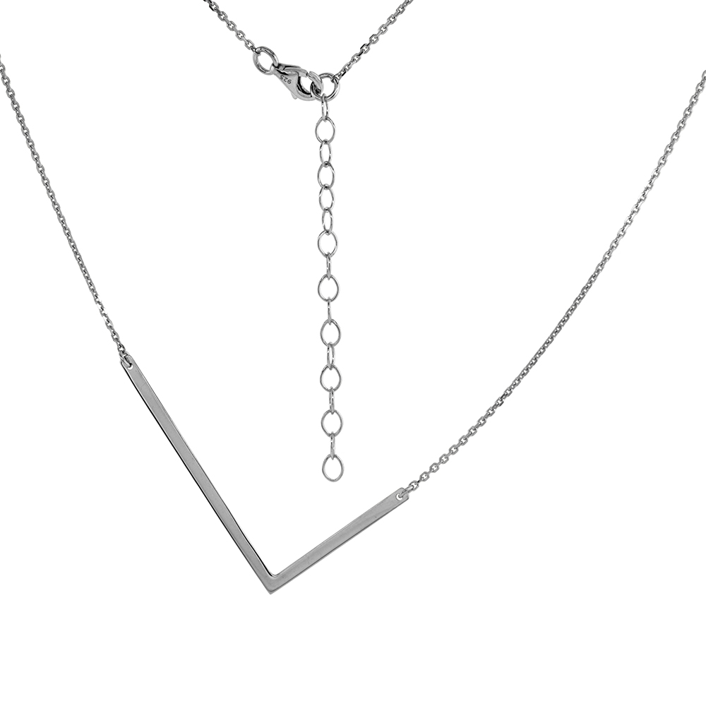 1 1/2 INCH STERLING SILVER SIDEWAYS INITIAL L NECKLACE FOR WOMEN BLOCK LETTER RHODIUM FINISH 18-20 INCH