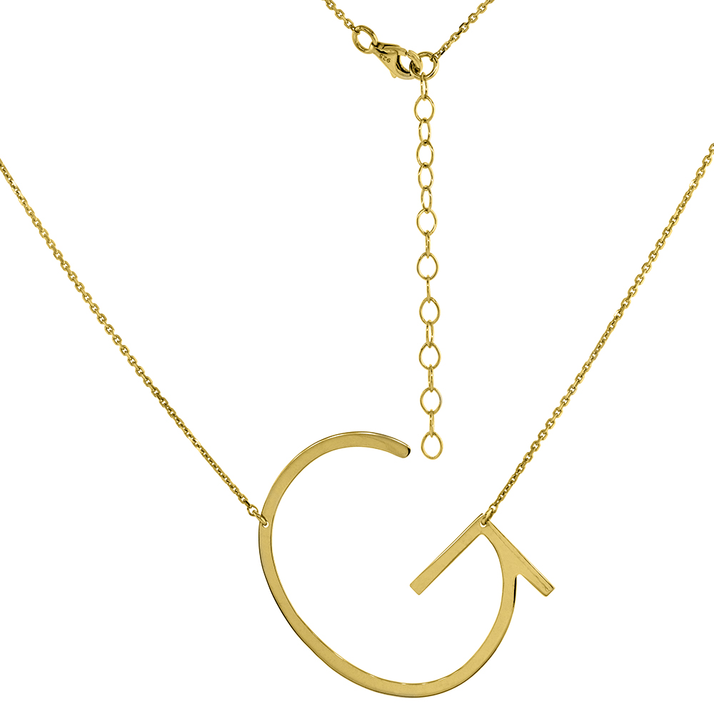 1 1/2 INCH GOLD PLATED STERLING SILVER SIDEWAYS INITIAL G NECKLACE FOR WOMEN BLOCK LETTER 18-20 INCH