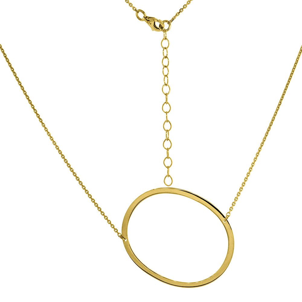 1 1/2 INCH GOLD PLATED STERLING SILVER SIDEWAYS INITIAL O NECKLACE FOR WOMEN BLOCK LETTER 18-20 INCH