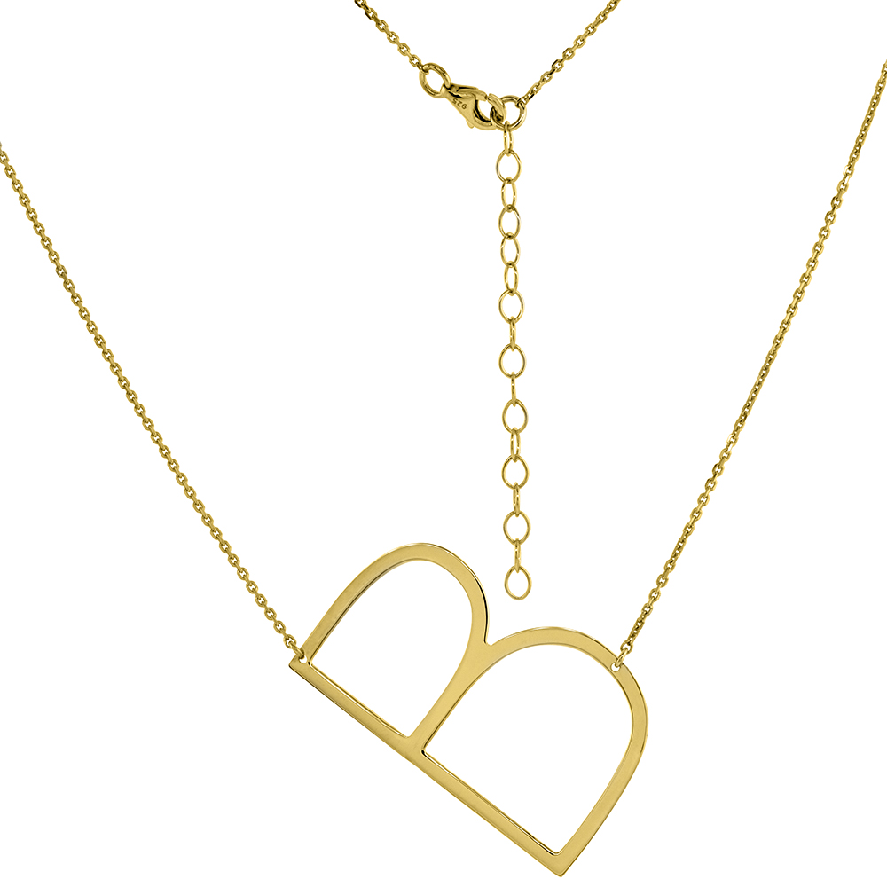 1 1/2 inch Gold Plated Sterling Silver Sideways Initial B Necklace For Women Block Letter 18-20 inch